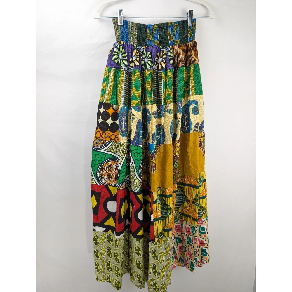 Handmade Patchwork Tribal Maxi Skirt Size M Multi Hippie Boho Pocket Cottagecore